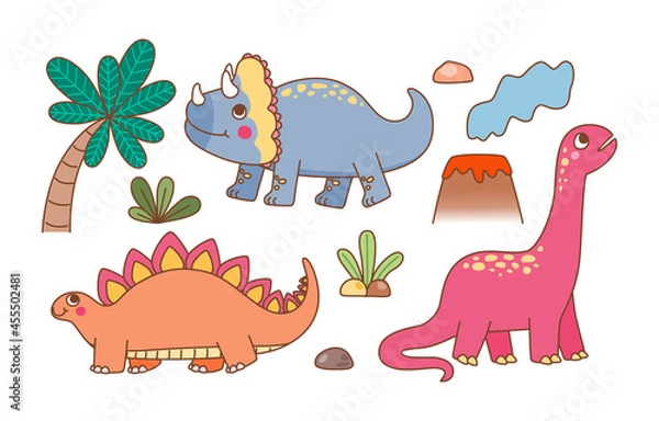 Fototapeta Cute Dinosaur Character, Hand Draw Cartoon, Vector, Illustration