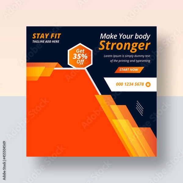 Fototapeta Gym club instagram social media post and web banner design