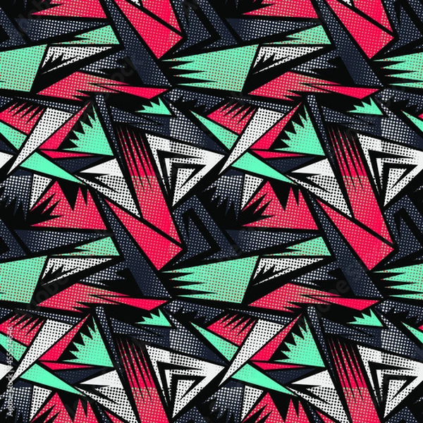 Fototapeta Seamless abstract urban pattern with curved triangle elements 