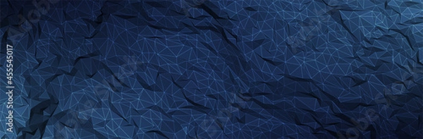 Fototapeta Abstract Blue Background. Dark low poly triangle pattern. Virtual computer Landscape. Technology style. Sci-fi surface. Banner or presentation template. Vector illustration