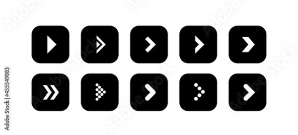 Fototapeta Set of black arrow illustration icons in the shape of a rounded square
