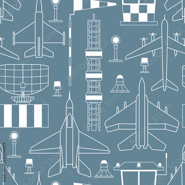 Fototapeta seamless pattern with military airplanes on gray background