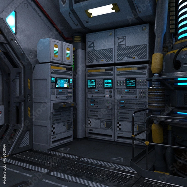 Fototapeta 3D-illustration of a large corridor in a science fiction starship