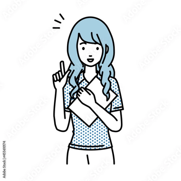 Fototapeta 立って書類を手に持って何かひらめいたポロシャツの女性