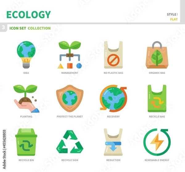 Obraz ecology and environment icon set,flat style,vector and illustration