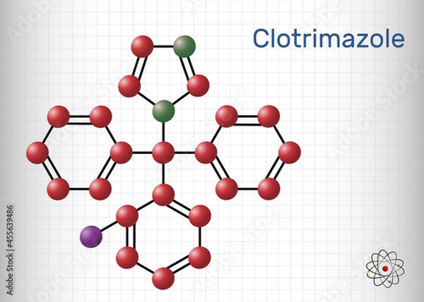 Fototapeta Clotrimazole drug molecule. It is imidazole antimycotic, antifungal agent. Used in treatment of skin, oral, vaginal candida infections. Sheet of paper in a cage. Vector illustration