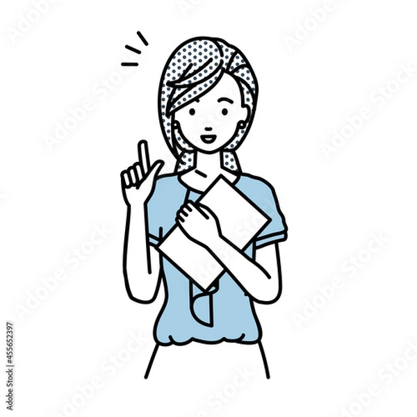 Fototapeta 立って書類を手に持って何かひらめいたオフィスカジュアルの女性