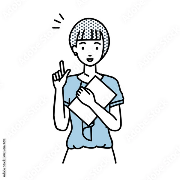 Fototapeta 立って書類を手に持って何かひらめいたオフィスカジュアルの女性