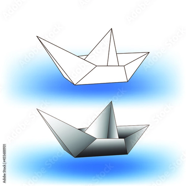 Fototapeta Paper boat icon. The sign is black and white and with a gradient.