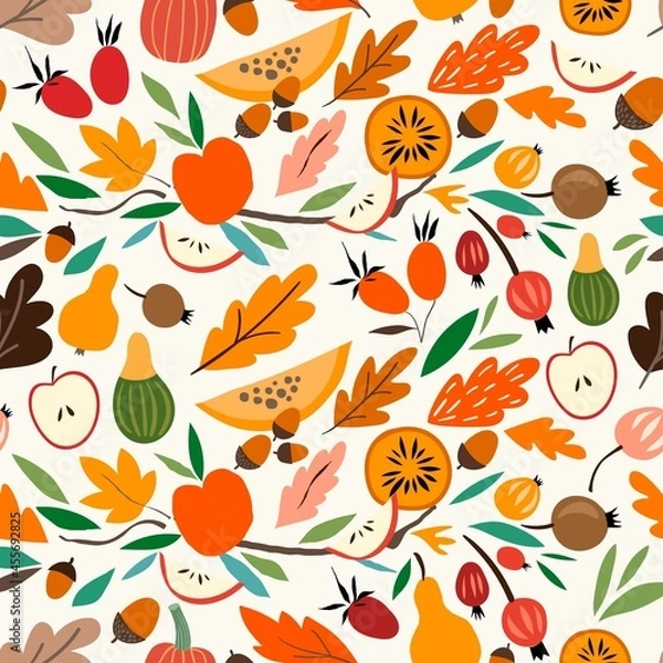 Obraz Decorative abstract autumnal seamless pattern, seasonal cut out elements