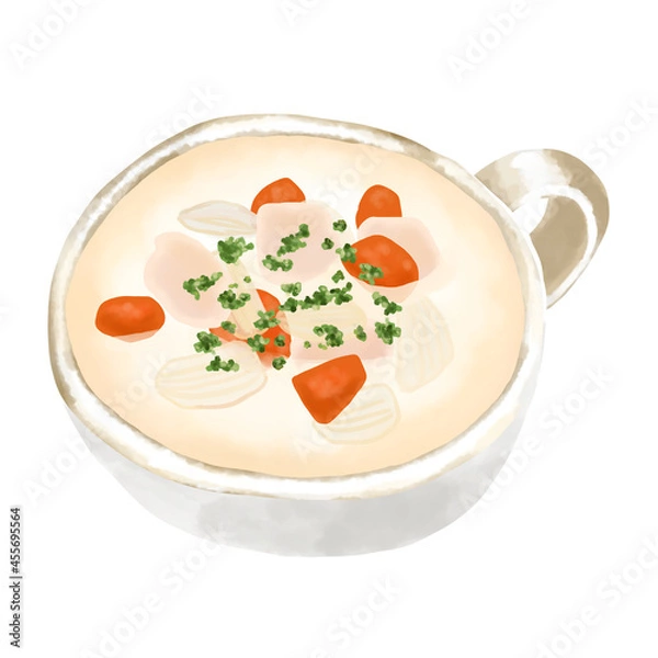 Fototapeta 水彩イラスト　チキンクリームスープ(クラムチャウダー)
