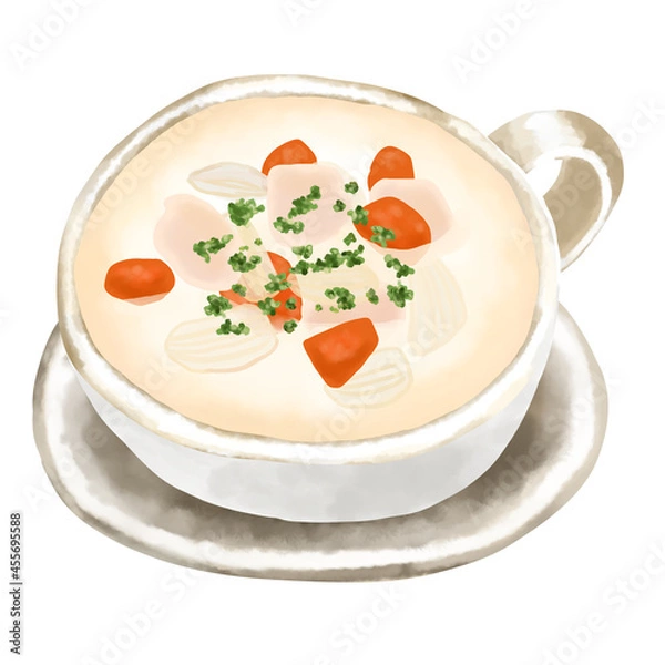Fototapeta 水彩イラスト　クリームシチュー(クラムチャウダー)

