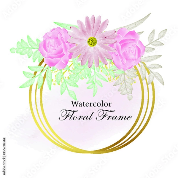 Fototapeta Golden floral frame background, splash with watercolor nature Free Vector