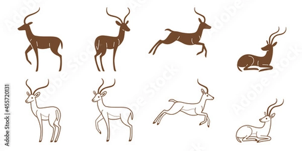 Obraz Antelope icon set. Different type of animal. Vector illustration for emblem, badge, insignia.