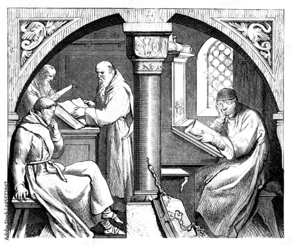 Obraz Medieval Monks : studying