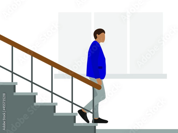 Obraz Male character in business clothes going down the stairs