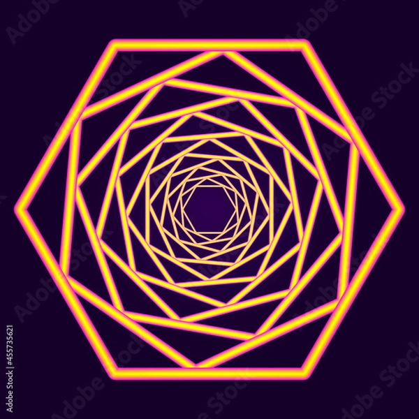 Fototapeta Swirling symbol. Optical illusion. Tunnel abstract. Twisted colored circle 3d. Design with neon, stroke, lines and flow. Vector illustration.