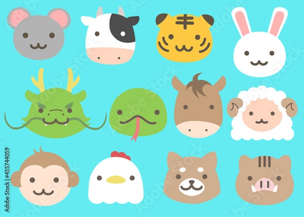 Fototapeta 十二支アイコンセット_正面顔