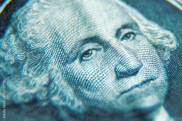 Obraz Close up George Washington on one Dollar bill. Success, profit, prosperity concept.