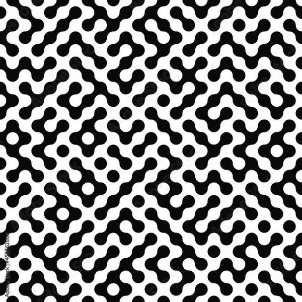 Fototapeta Seamless geometric vector pattern. Black and white wavy natural dotted shapes design. Futuristic effect texture.