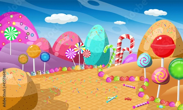 Fototapeta Candyland landscape background vector design 