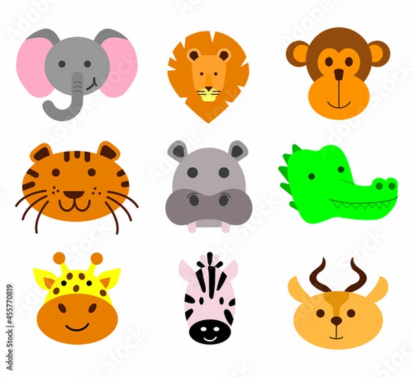 Obraz African animals heads Icons in Flat style