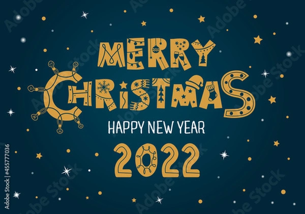 Fototapeta The original spelling is "Merry Christmas" and Happy new year 2022