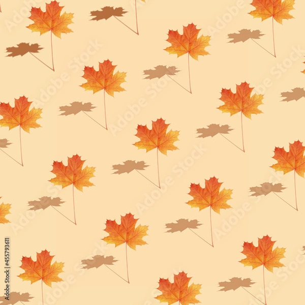 Fototapeta Pattern autumn maple leaf orange-red on orange background