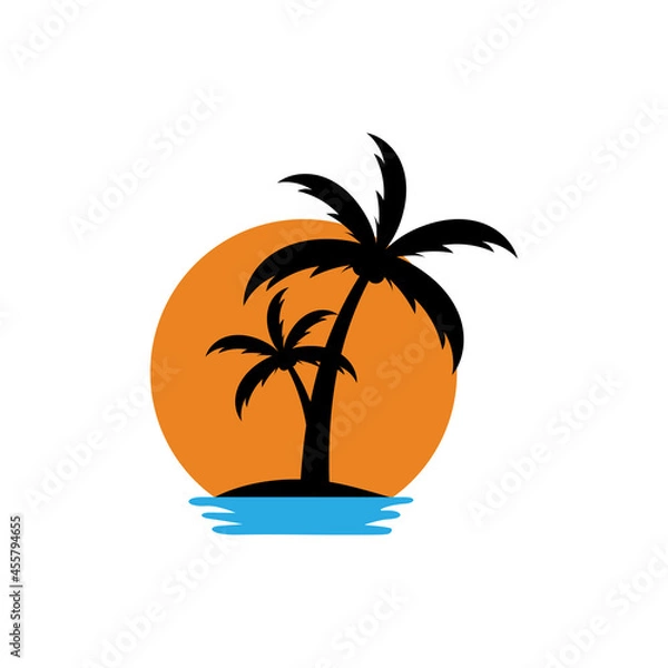 Fototapeta Palm tree sunset icon design template isolated illustration