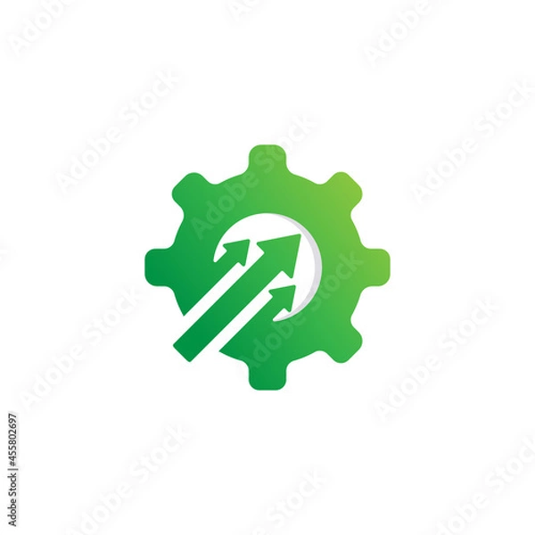 Fototapeta Technology Concept Icon. Cogwheel and Arrow up Symbol. Upgrade Setting Logo Design Template Element