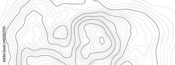 Fototapeta The black on white contours vector topography stylized height of the lines. The concept of a conditional geography scheme and the terrain path. Ultra wide. Map on land vector terrain Illustration.