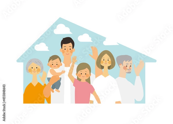 Obraz マイホーム計画をする家族のベクターイラスト