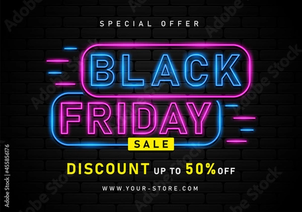Obraz Black friday sale with neon light banner