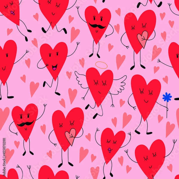Fototapeta Cute seamless pattern with funny hearts.