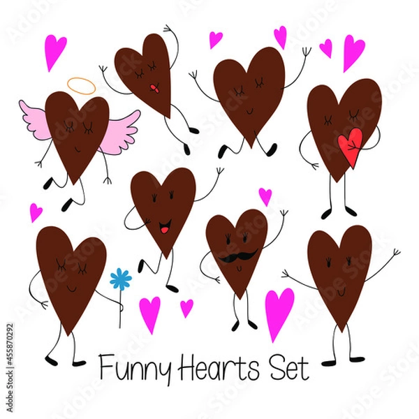 Obraz Cute vector Set of funny Hearts.