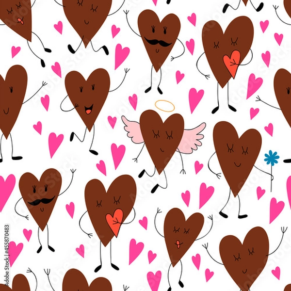 Obraz Cute seamless pattern with funny hearts.