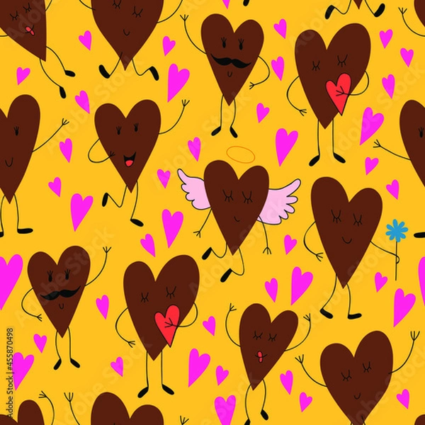 Obraz Cute seamless pattern with funny hearts.