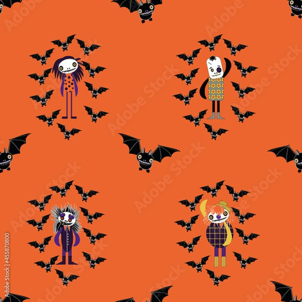 Obraz  Halloween Family with bats orange pattern vector 