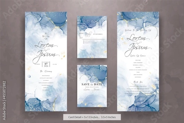 Fototapeta Set of Abstract Wedding Invitation Card Template with Fluid Art Painting Design