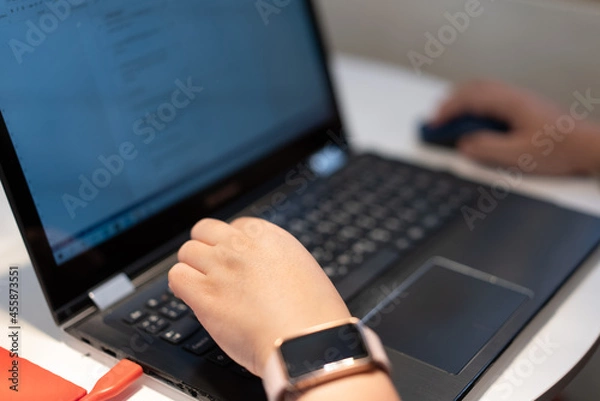 Fototapeta person typing on a laptop computer