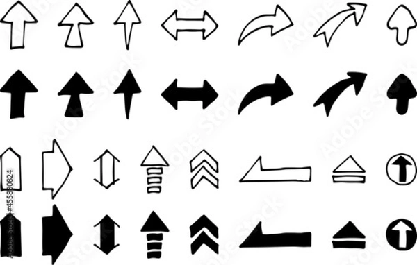 Fototapeta シンプルな手描きの矢印／ベクターセット