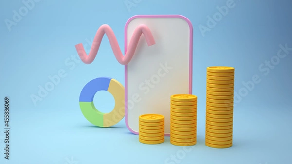 Fototapeta Financial data chart on blue background 3d render