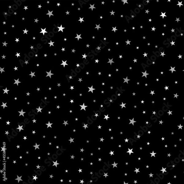 Fototapeta Seamless pattern with white stars on black background. Vector