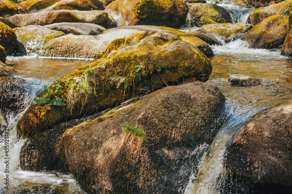 Obraz waterfall and moss covered rocks in the Devon forest