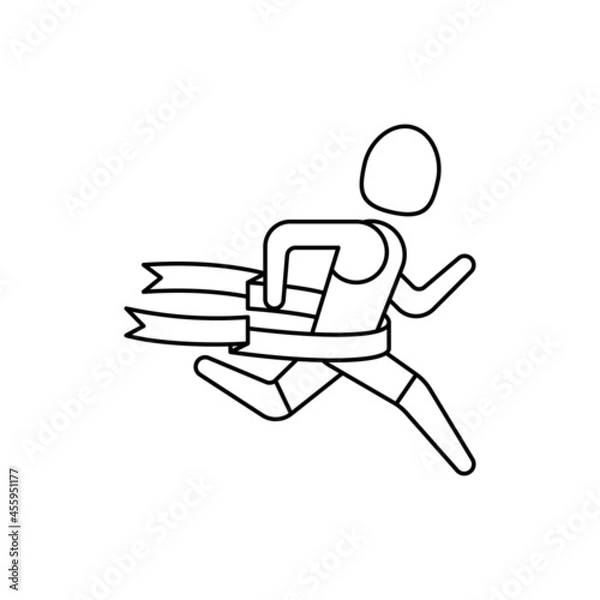 Fototapeta Runner at finish tears ribbon. Winner, champion. Thin line icon. Modern vector illustration.