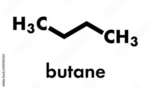 Fototapeta Butane hydrocarbon molecule. Commonly used as fuel gas, alone or combined with propane (LPG, liquified petroleum gas). Skeletal formula.