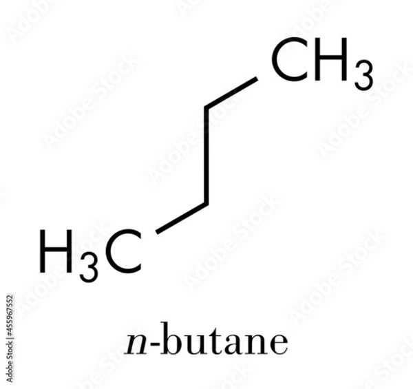 Fototapeta Butane hydrocarbon molecule. Commonly used as fuel gas, alone or combined with propane (LPG, liquified petroleum gas). Skeletal formula.