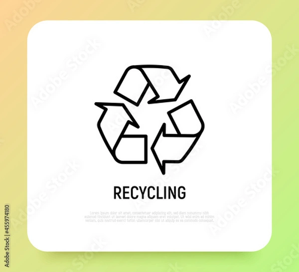 Fototapeta Recycle sign, three arrows in circle thin line icon. Modern vector illustration.