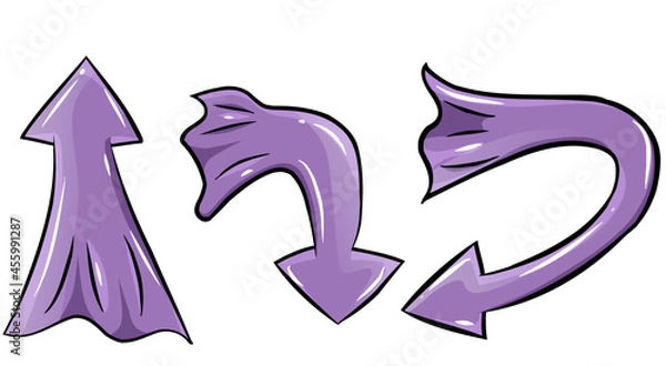 Fototapeta Vector illustration of doodle purple arrows with 3 directions . Prefect for presentation and many editorial design and etc.