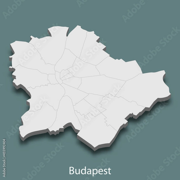 Fototapeta 3d isometric map of Budapest is a city of Hungary